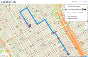 AccessMap provides customized directions for Seattle pedestrians and wheelchair users looking to avoid hills, construction sites and other accessibility barriers. Photo Credit: University of Washington/Access Map