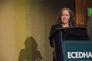 Photo of Eve Riskin accepting 2017 Diversity Award.